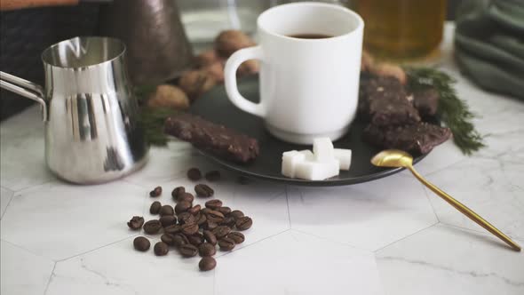 Small Breakfast with a Cup of Coffee and Chocolate