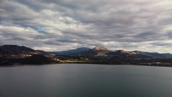 Amazing View on Lake Egirdir with Smooth Water Surface and High Mountain Ridge on Shore