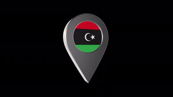 3d Animation Map Navigation Pointer With Libya Flag With Alpha Channel - 4K