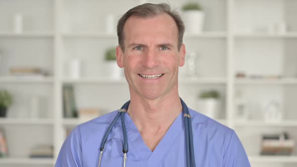 Portrait of Cheerful Middle Aged Doctor Smiling at Camera