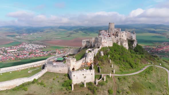 Aerial View on Spissky Hrad. Slovakia. The Ruins of Stone Castle on the Hill