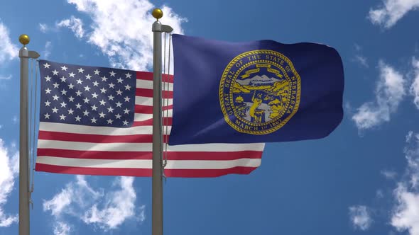 Usa Flag Vs Nebraska State Flag  On Flagpole