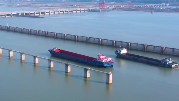 Aerial Photography Changsha Xiangjiang Navigation And Power Junction Ship Lock Control Center