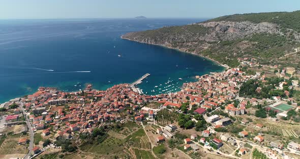 Aerial view of the bay of Komiza