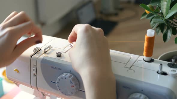 Seamstress Hands Thread Professional White Sewing Machine