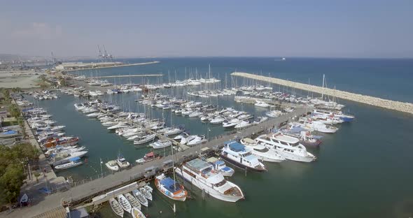 Aerial view of boats docked at a marina in Larnaca Cyprus