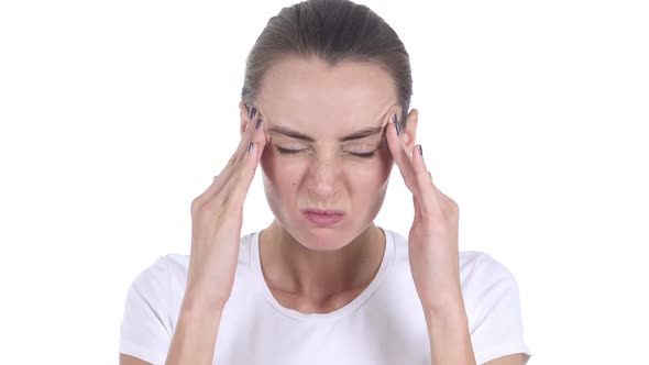 Middle Aged Woman Gesturing Headache Stress