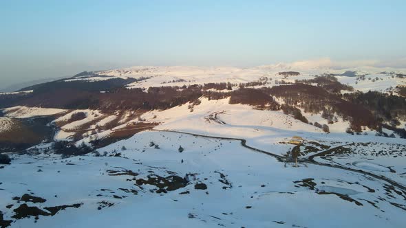 Flying Over Snowy Mountains Landscape