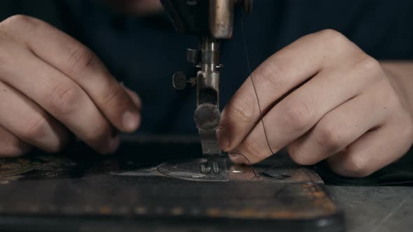 Shoemaker Makes Leather Shoes for Men Sole of Shoe Handmade Craft DIY Process Craftsman Making Boots