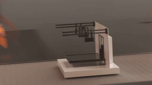 Robotic arms assembling 3d printer on a line. Fast and efficient  manufacturing.