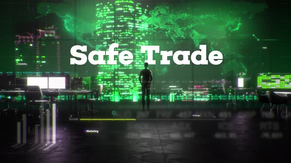 Finance Businessman in Office With Safe Trade Text