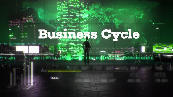 Finance Businessman in Office With Business Cycle Text