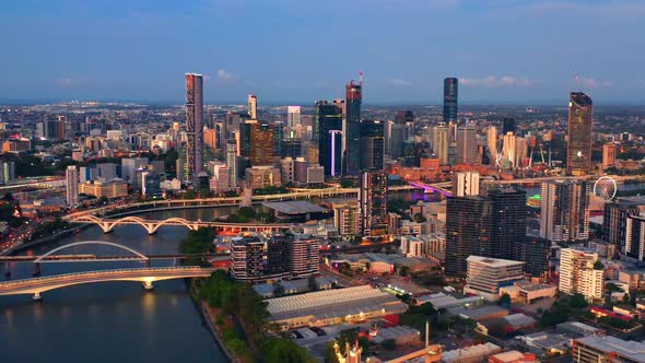 Brisbane Downtown Skyline And River At Night In Queensland, Australia. - aerial