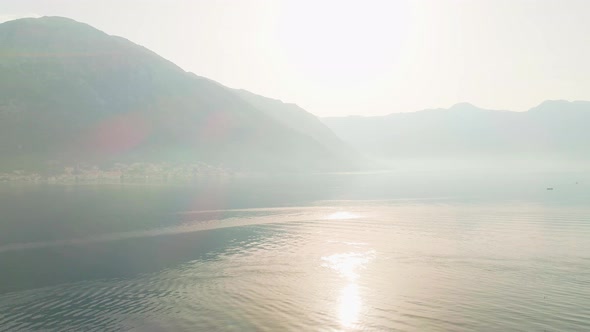 Aerial Video of Sea and Mountains at Dawn