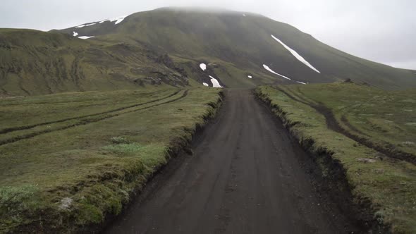 Offroad Car Vehicle Drive on Dirt Road to Landmanalaugar on Highlands Iceland