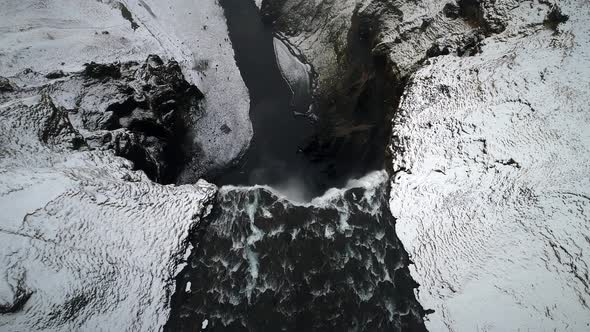 Aerial view of Skogafoss waterfall in Iceland.