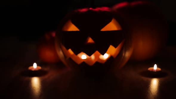 Halloween Jack-o-lantern Burning in Darkness 33