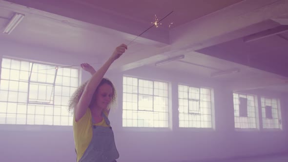 Fashionable young woman in an abandoned warehouse