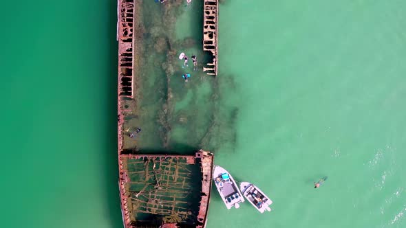 Bird's Eye View of Tangalooma Shipwrecks in Brisbane Australia in the Summer