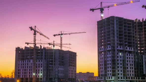 Time Lapse Footage of a Big Construction Site with Several Working Cranes