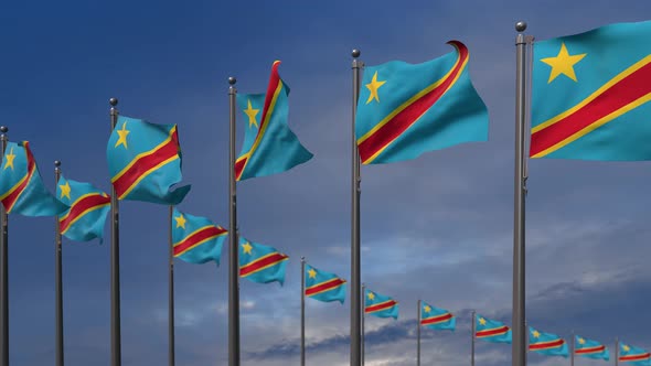 The Democratic Republic Of The Congo Flags Waving In The Wind  - 4K