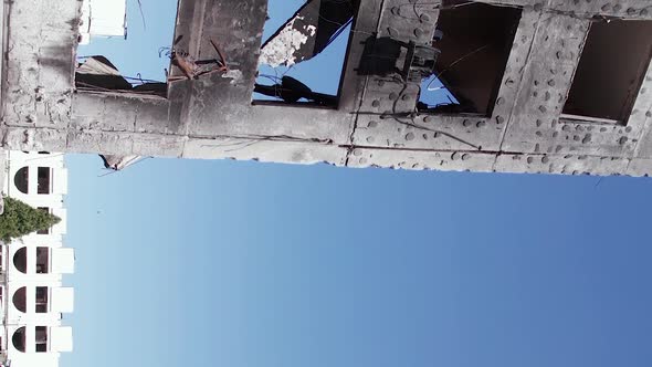 Vertical Video of a Destroyed Residential Building During the War in Ukraine