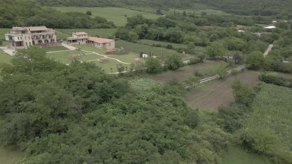 Babaneuli, Georgia - June 15 2021: Aerial view of Babaneulis Marani Hotel