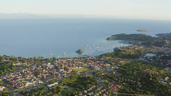 Arial shot of Buzios coast Brazil in the early morning