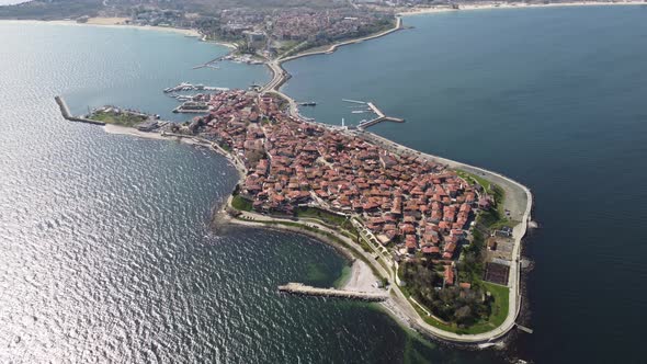 Aerial View of Nesebar Ancient City on the Black Sea Coast of Bulgaria