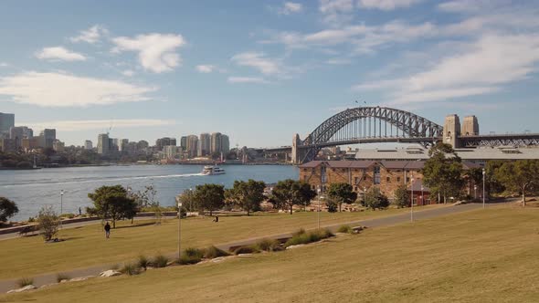 Park with Sydney Harbour view, Harbour Bridge and beautiful grass in Sydney Australia