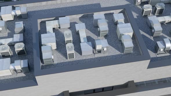 High Angle View Of Air Conditioning Units On Building Rooftop