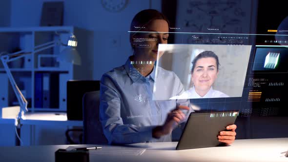 Businesswoman Having Video Call at Night Office 43