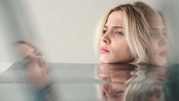 Stressed Woman Despair Anxiety Upset Face Mirror