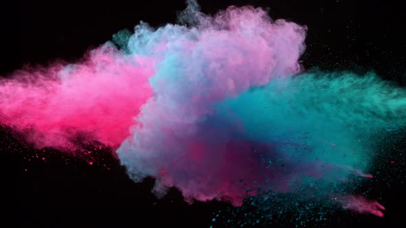 Super Slowmotion Shot of Color Powder Explosion Isolated on Black Background