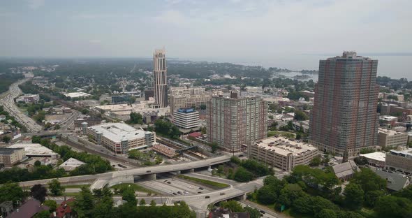 Aerial View of a Highway and New Rochelle New York