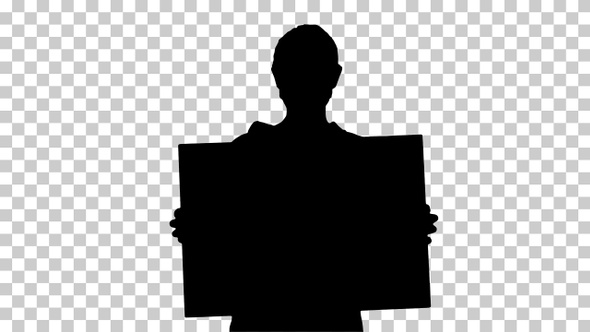 Silhouette businesswoman holding blank board Alpha Channel