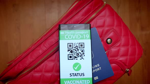 Vaccination Passport on a Mobile Phone Allowing Travel in Suitcase