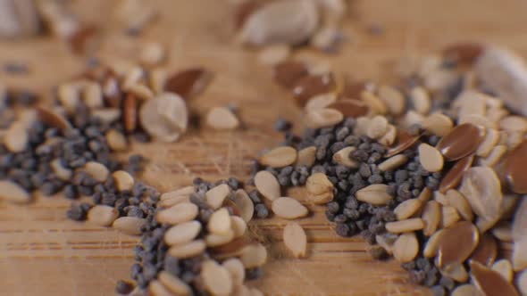Close Up of Mixed Seeds - Sunflower, Chia, Linseed, Sesame and Blue Poppy Macro Extreme