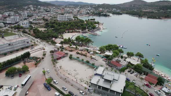 Aerial View Exotic Beach with Turquoise Water in Albania Ksamil Islands