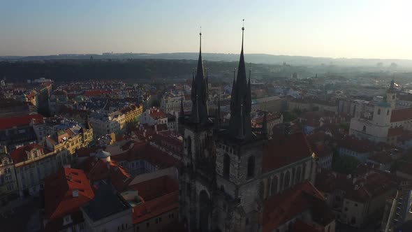 Aerial of the Church of Mother of God before Tyn