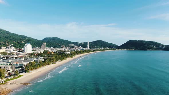 Top views drone sea of popular beach tourism in summer day.