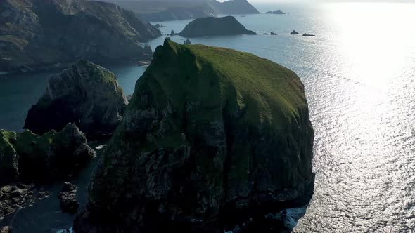 Aerial View of Tormore Island By Port Between Ardara and Glencolumbkille in County Donegal The