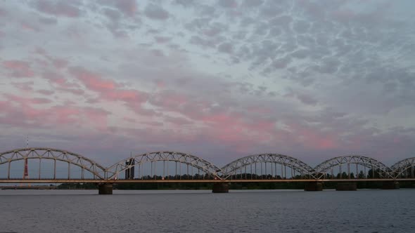 Railway Bridge in Riga during sunset