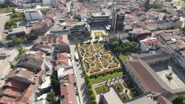 Aerial straight down view of famous garden of saint barbara in Braga, Portugal.