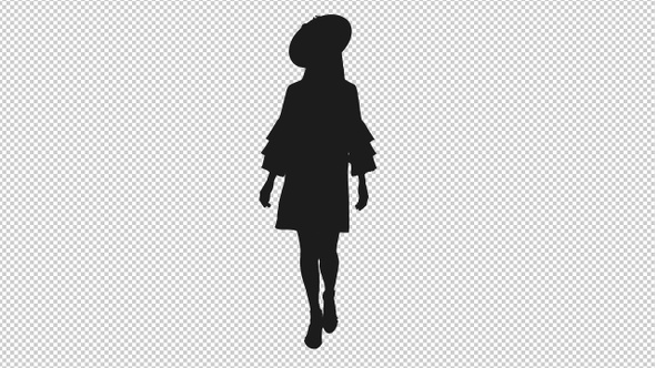 Silhouette Of Young Elegant Woman Walking In Hat alt