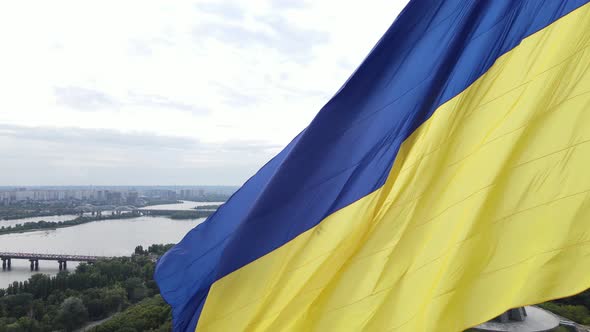 Kyiv - National Flag of Ukraine By Day. Aerial View. Kiev