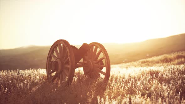 Historic War Gun on the Hill at Sunset