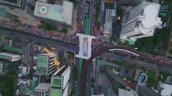 Aerial View of Skywalk Chong Nonsi Bridge in Sathorn Business District Bangkok Thailand