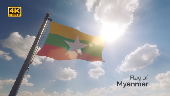 Myanmar Flag on a Flagpole V2 - 4K