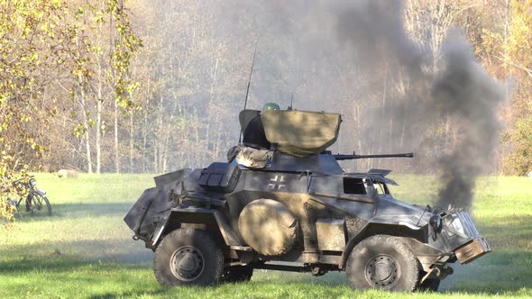 War. Burning armored personnel carrier alt